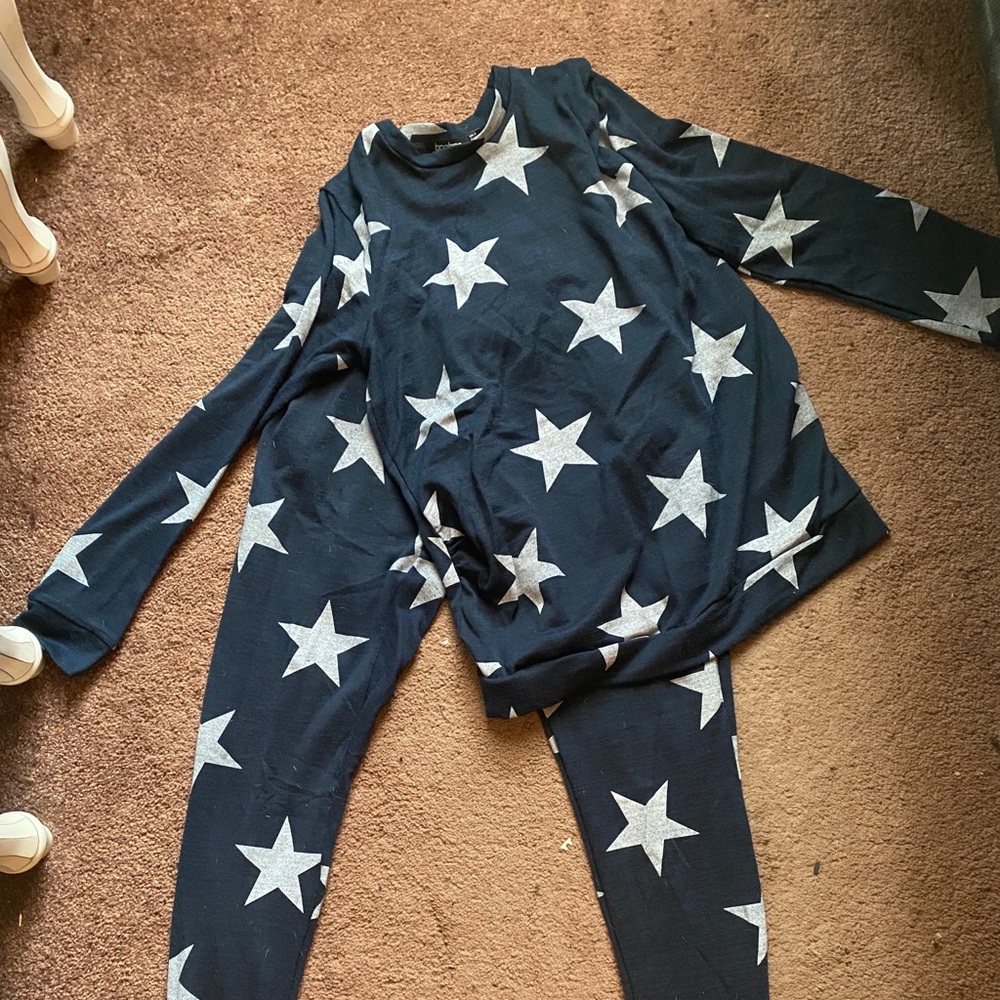 Boohoo Navy Blue Stars Lounge Set